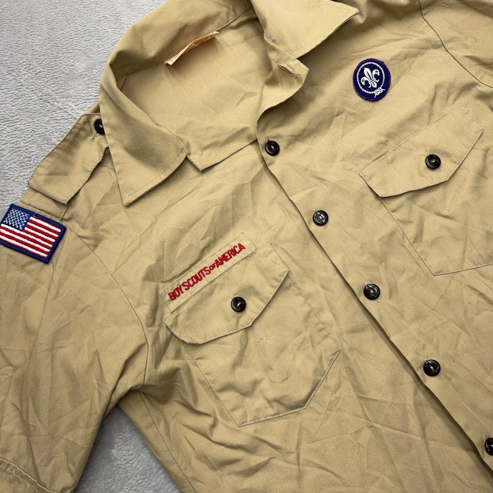VTG 80s-90s Boy Scouts of America Shirt Youth XL Tan Short Sleeve Made in USA